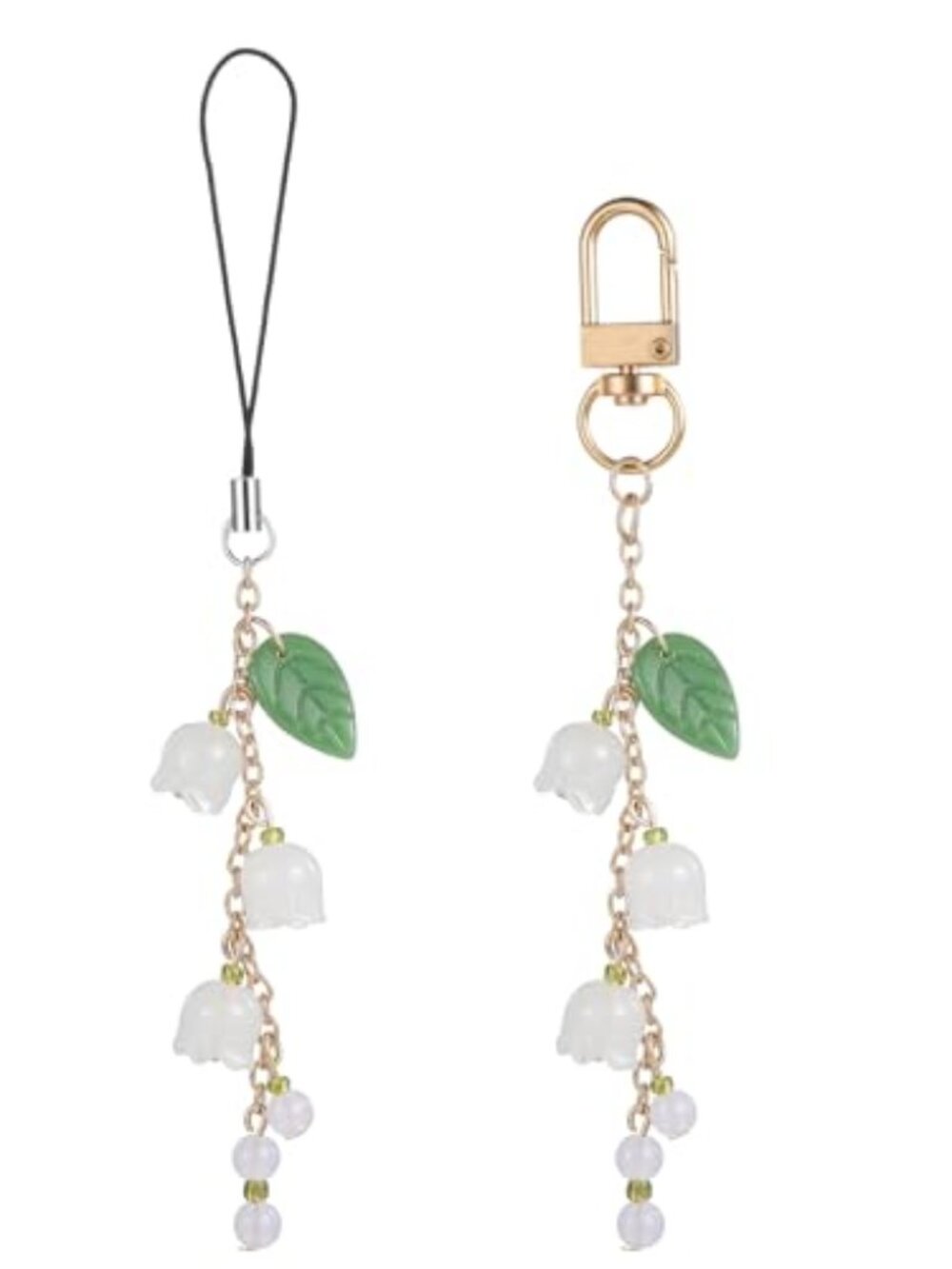 New - 2 Pcs Cute Phone Charms Lily of The Valley Phone charm Glass Flower Jade